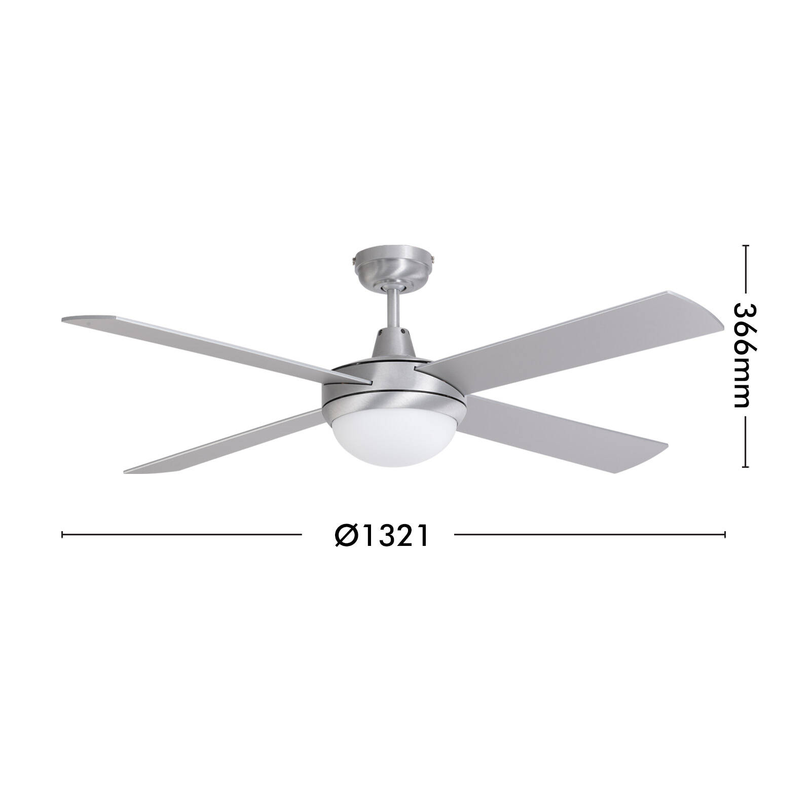 Mercator 130cm Brushed Steel 4 Blade Grange Ceiling Fan With Light
