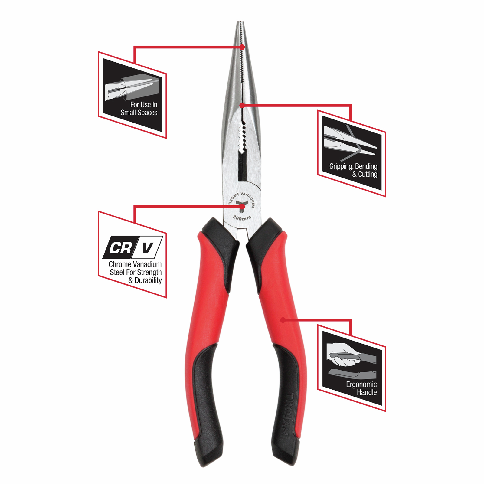 Trojan 200mm Long Nose Plier