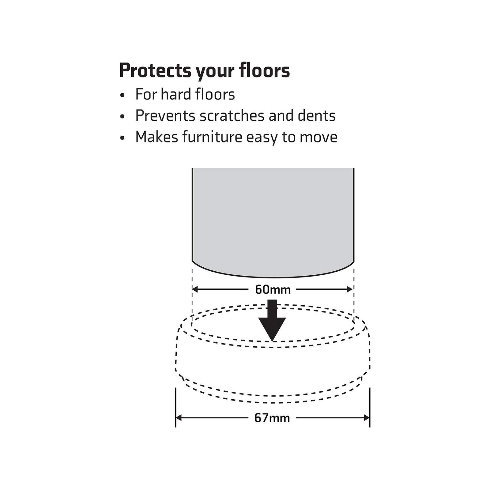 Surface Gard 66mm Dark Wood Effect Round Felt Base Castor Cup - 4 Pack