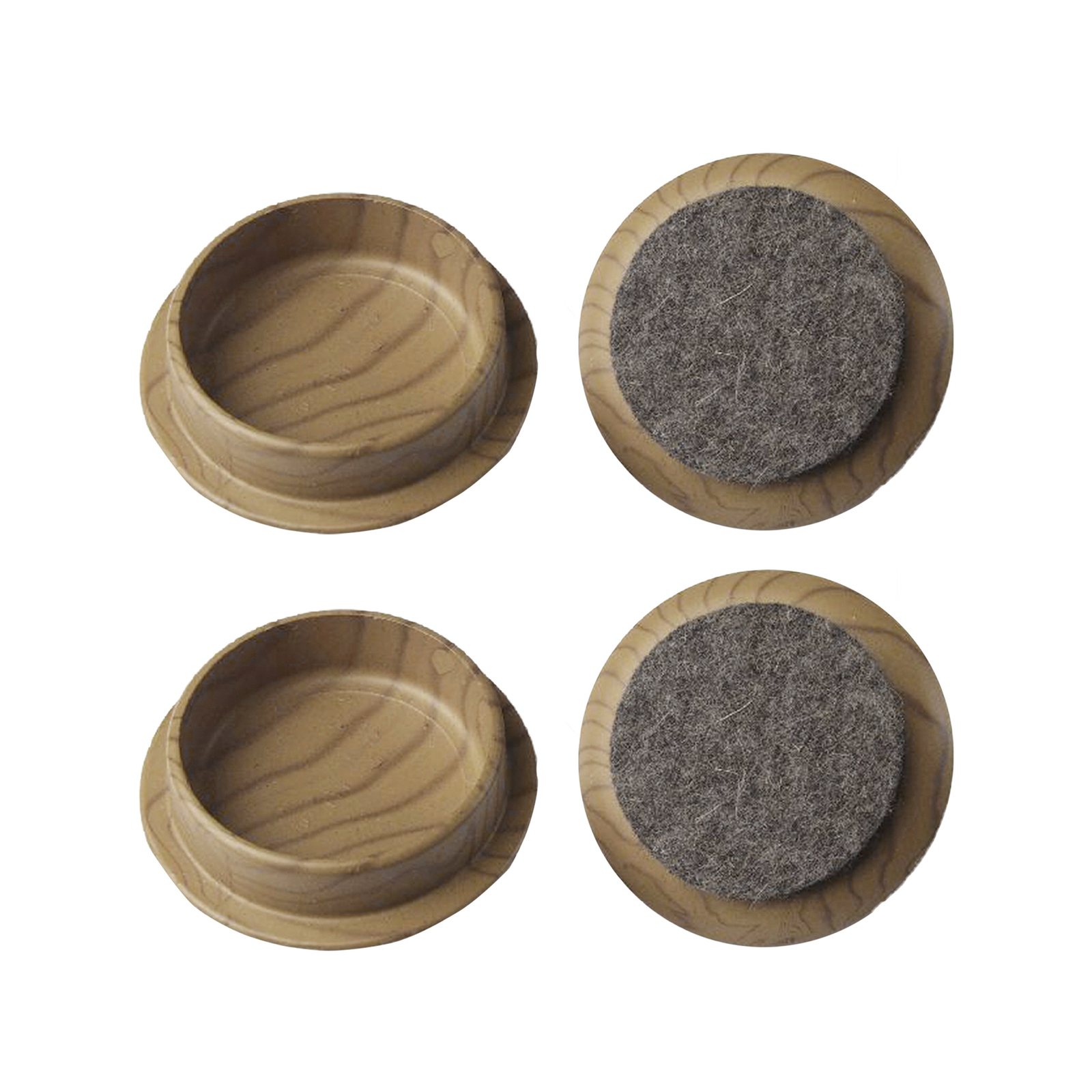 Surface Gard 66mm Dark Wood Effect Round Felt Base Castor Cup - 4 Pack
