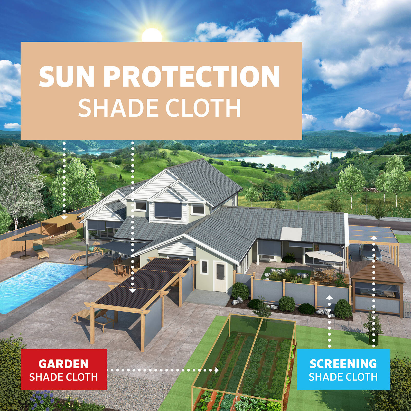 Coolaroo 3.66m Wide Stone Heavy-Duty Sun Protection Shade Cloth 90% UV block- P/Mtr