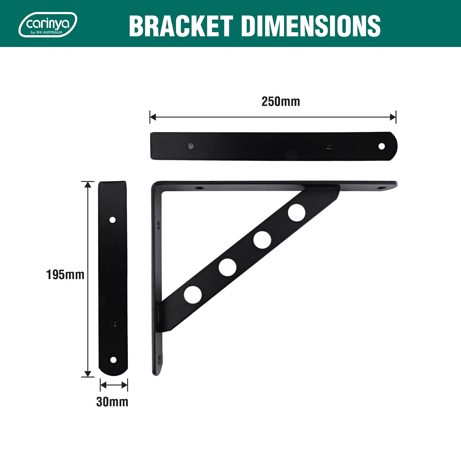 Carinya 250 x 195mm Black Heavy Duty Circle Stayed Bracket 5 Carinya 250 x 195mm Black Heavy Duty Circle Stayed Bracket