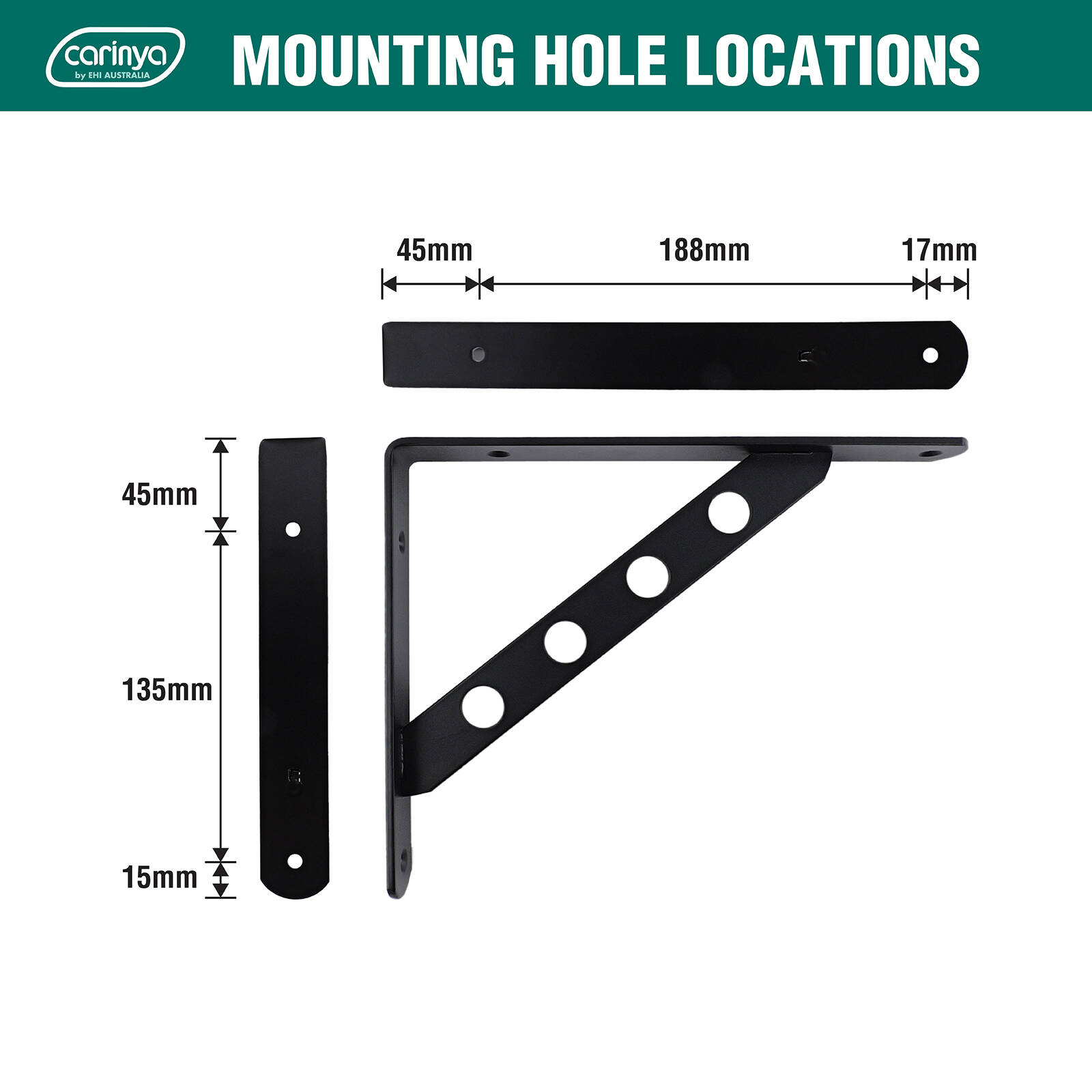 Carinya 250 x 195mm Black Heavy Duty Circle Stayed Bracket 6 Carinya 250 x 195mm Black Heavy Duty Circle Stayed Bracket