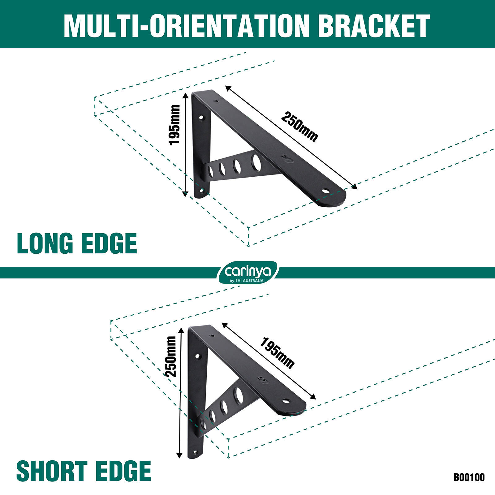 Carinya 250 x 195mm Black Heavy Duty Circle Stayed Bracket 7 Carinya 250 x 195mm Black Heavy Duty Circle Stayed Bracket