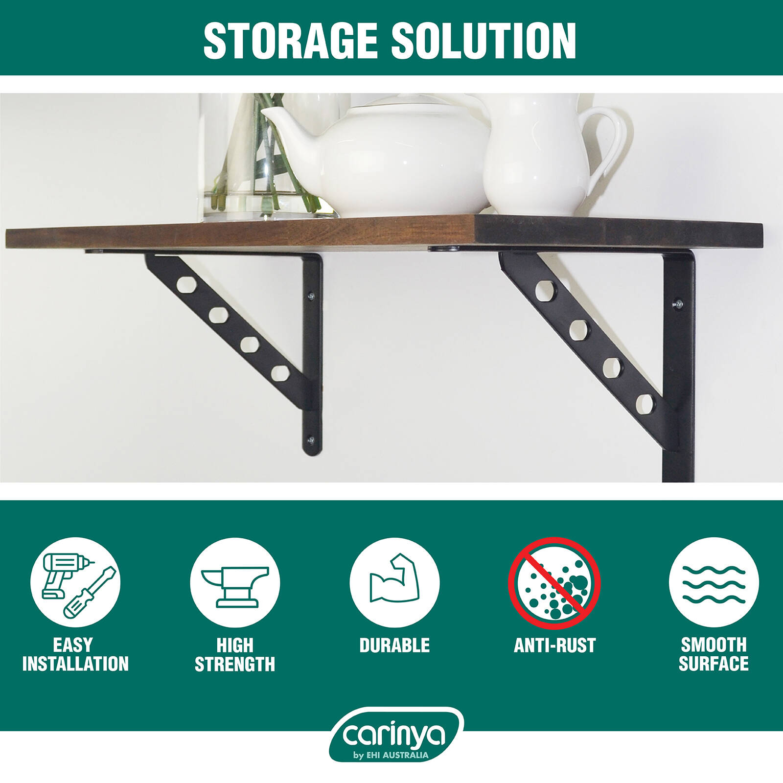 Carinya 250 x 195mm Black Heavy Duty Circle Stayed Bracket 8 Carinya 250 x 195mm Black Heavy Duty Circle Stayed Bracket