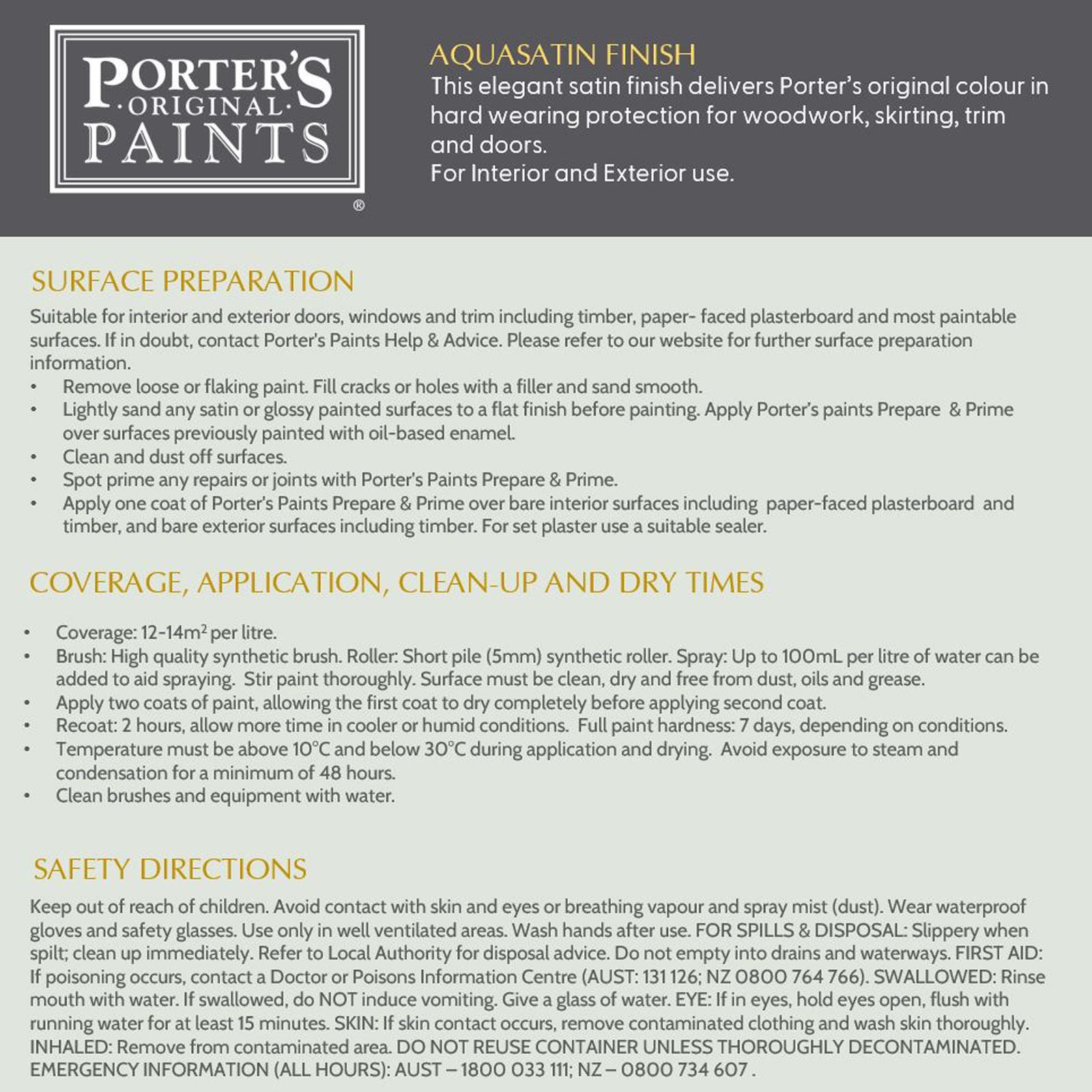 Porter's Paints 4L Gunmetal Grey Aquasatin