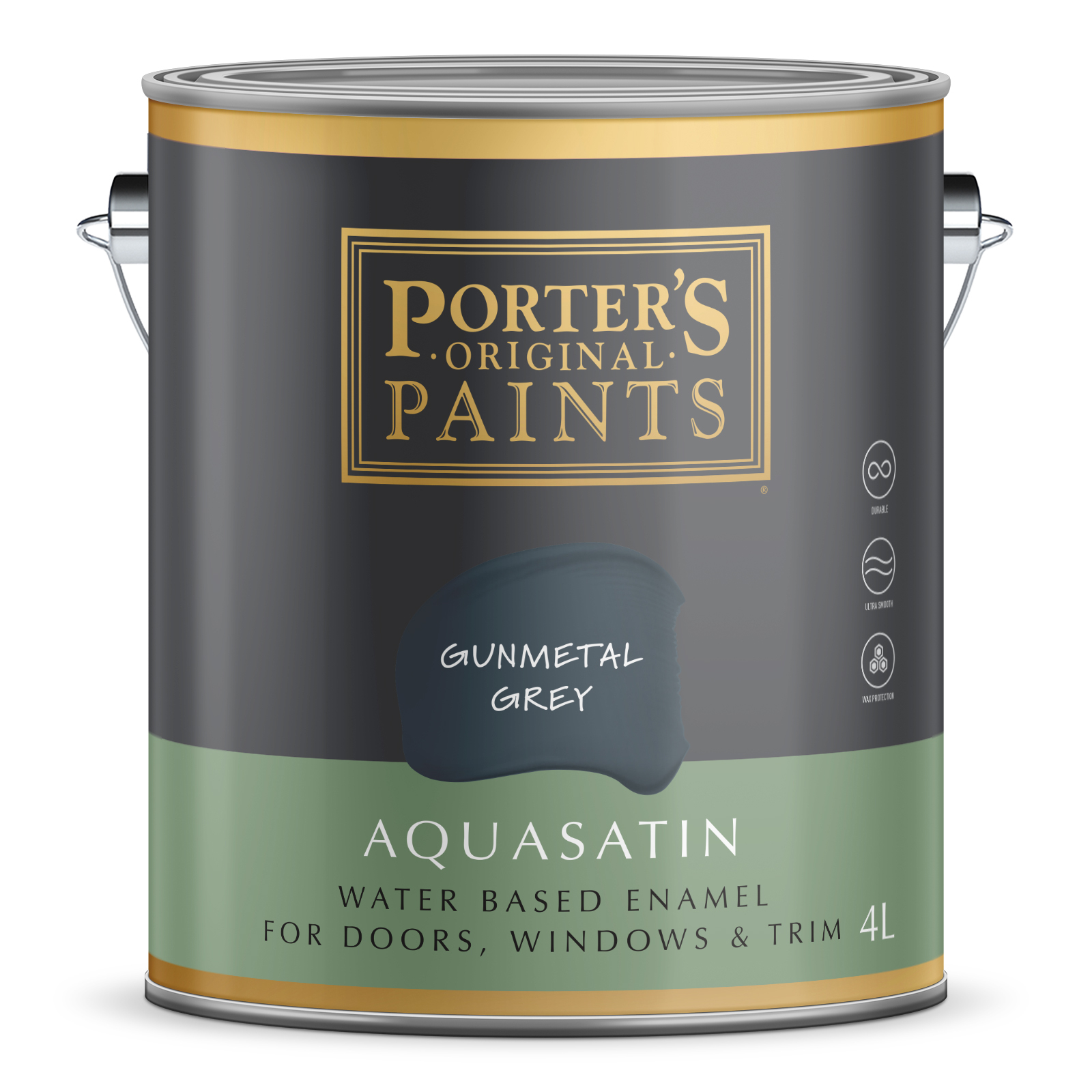 Porter's Paints 4L Gunmetal Grey Aquasatin