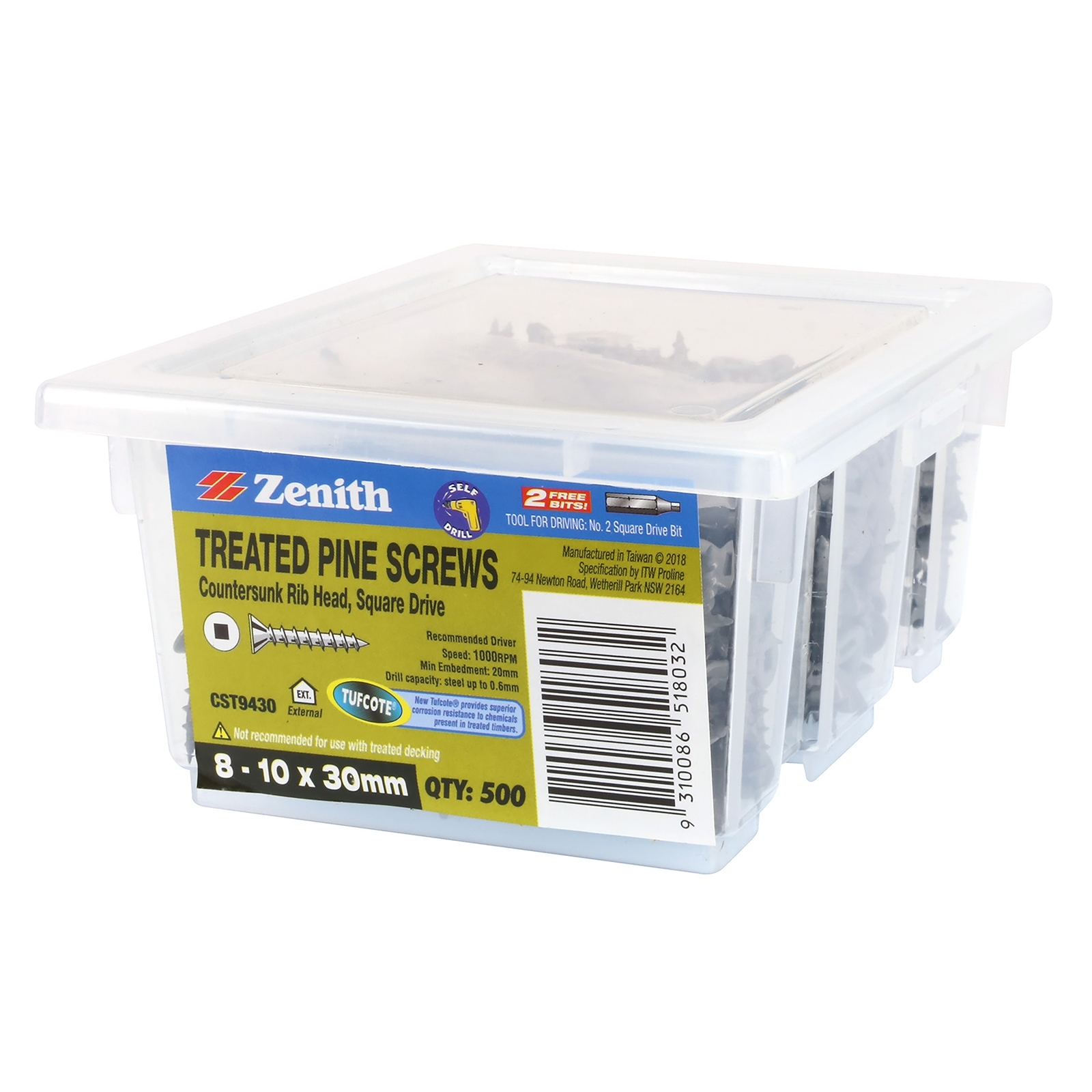 Zenith 8-10 x 30mm Tufcote® Countersunk Rib Head Treated Pine Screws - 500 Pack