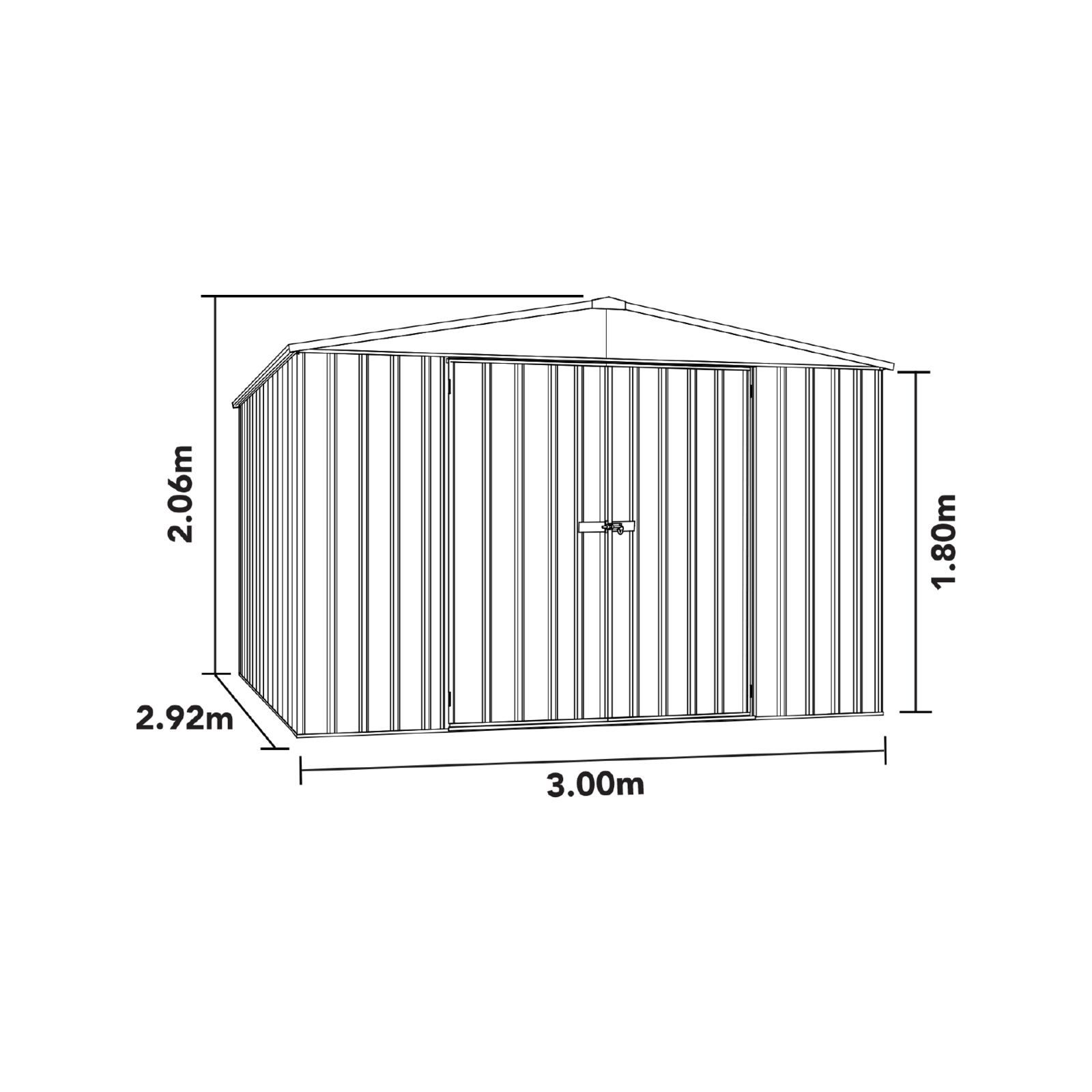 Absco Sheds 3.0 x 2.92 x 2.06m Woodland Grey Regent Double Door Garden Shed