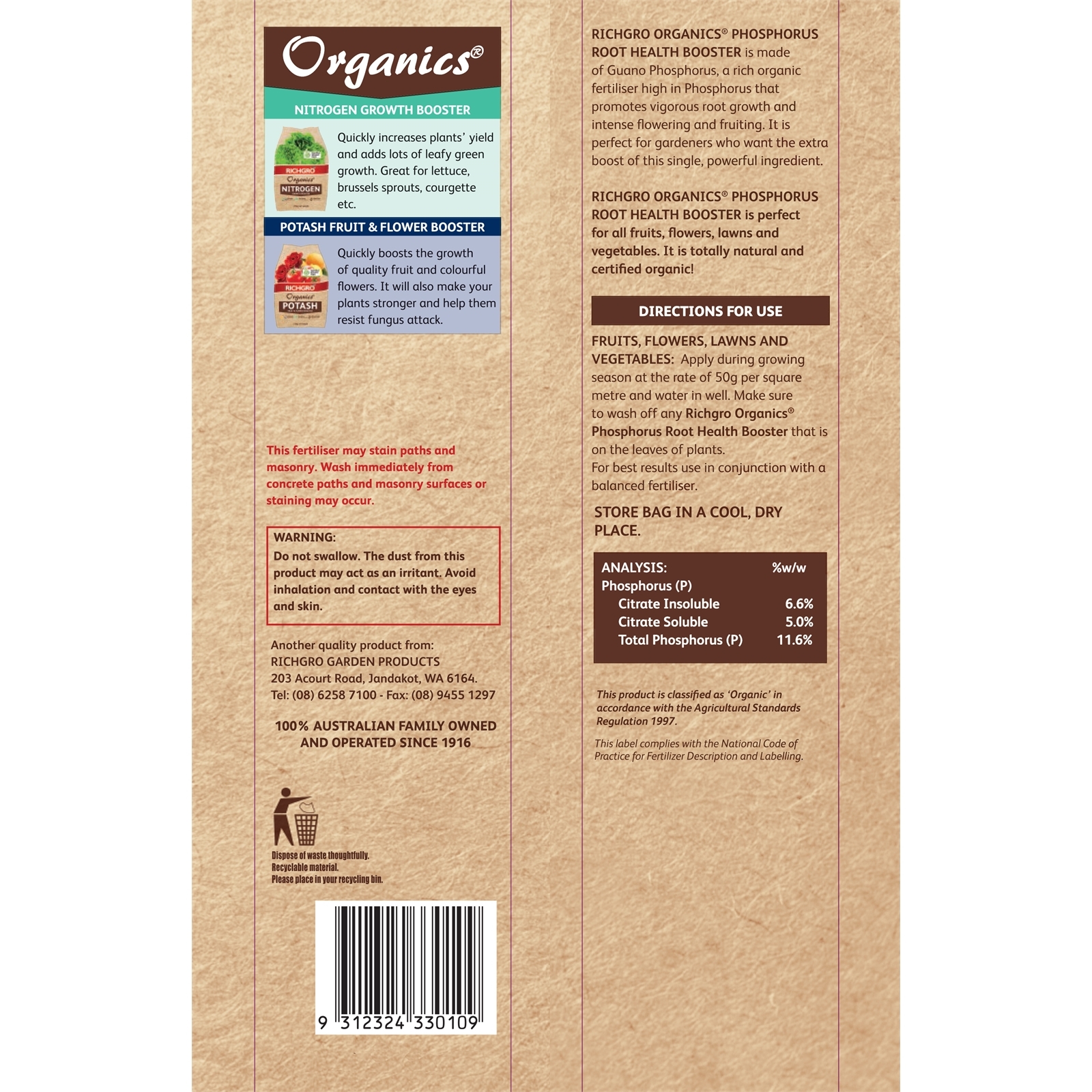 Richgro 2.5kg Organics Phosphorus Root Health Booster