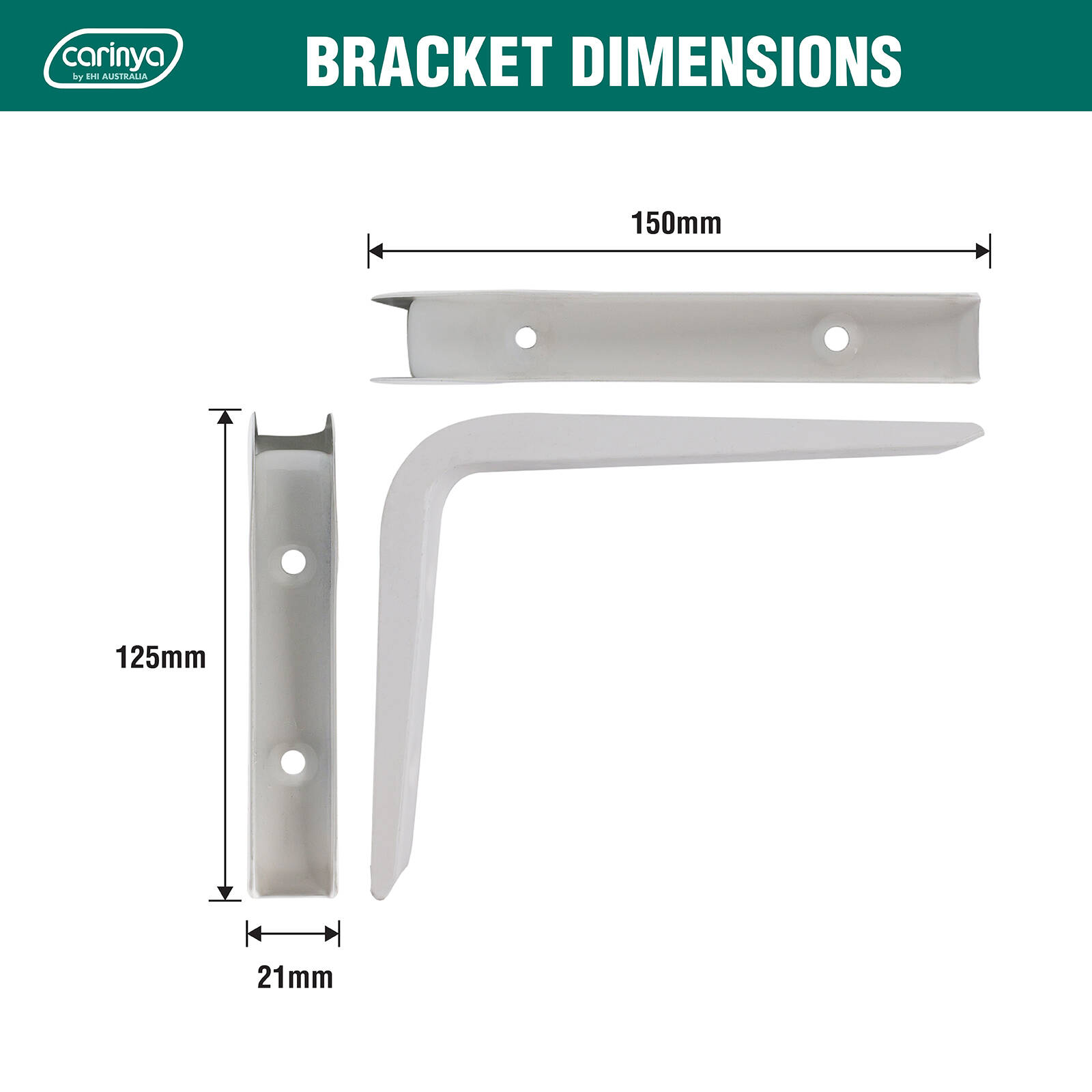 Carinya 125 x 150mm White Angle Bracket 5 Carinya 125 x 150mm White Angle Bracket