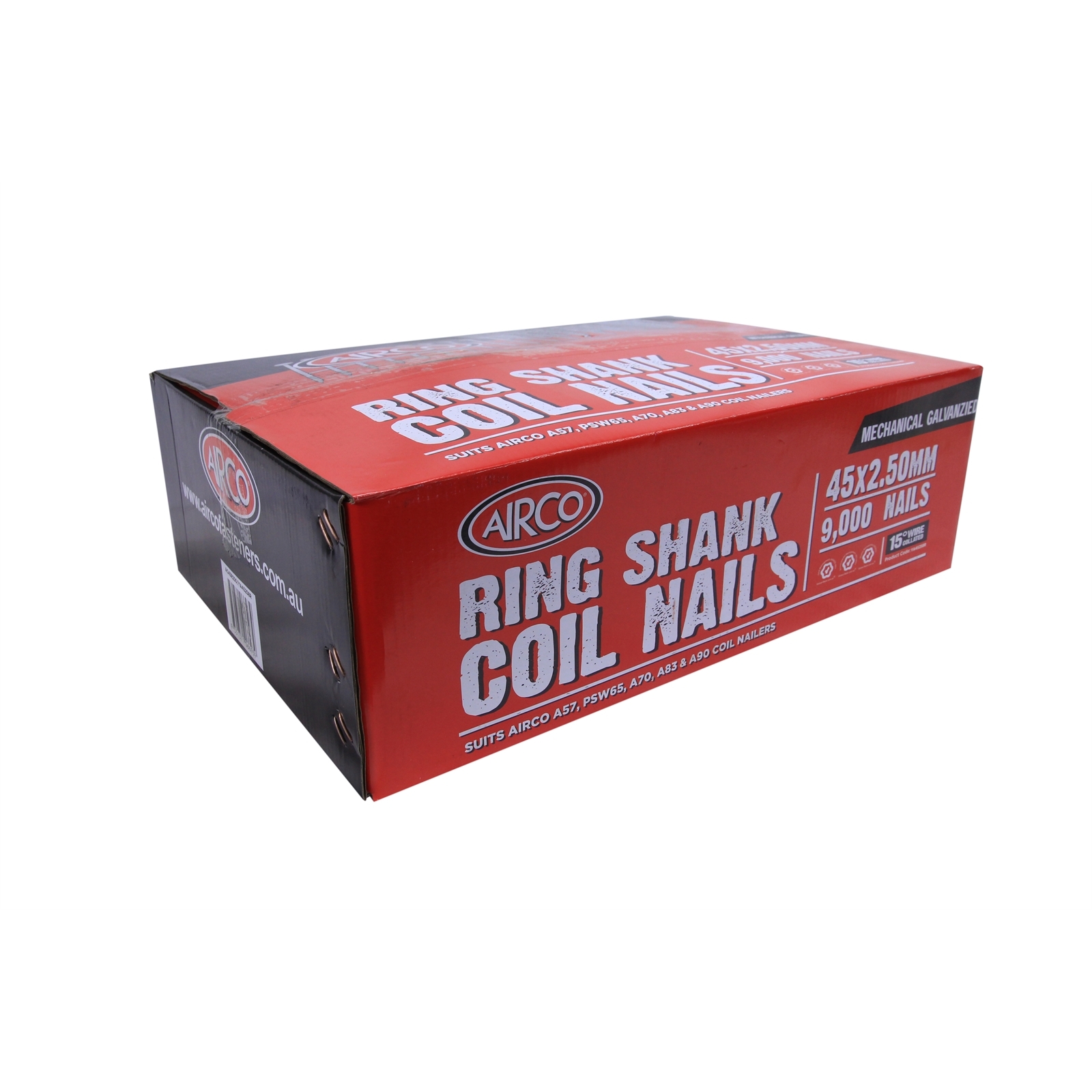 Airco 45 x 2.50mm Mechanical Galvanised Ring Shank Coil Nails - 9000 Pack