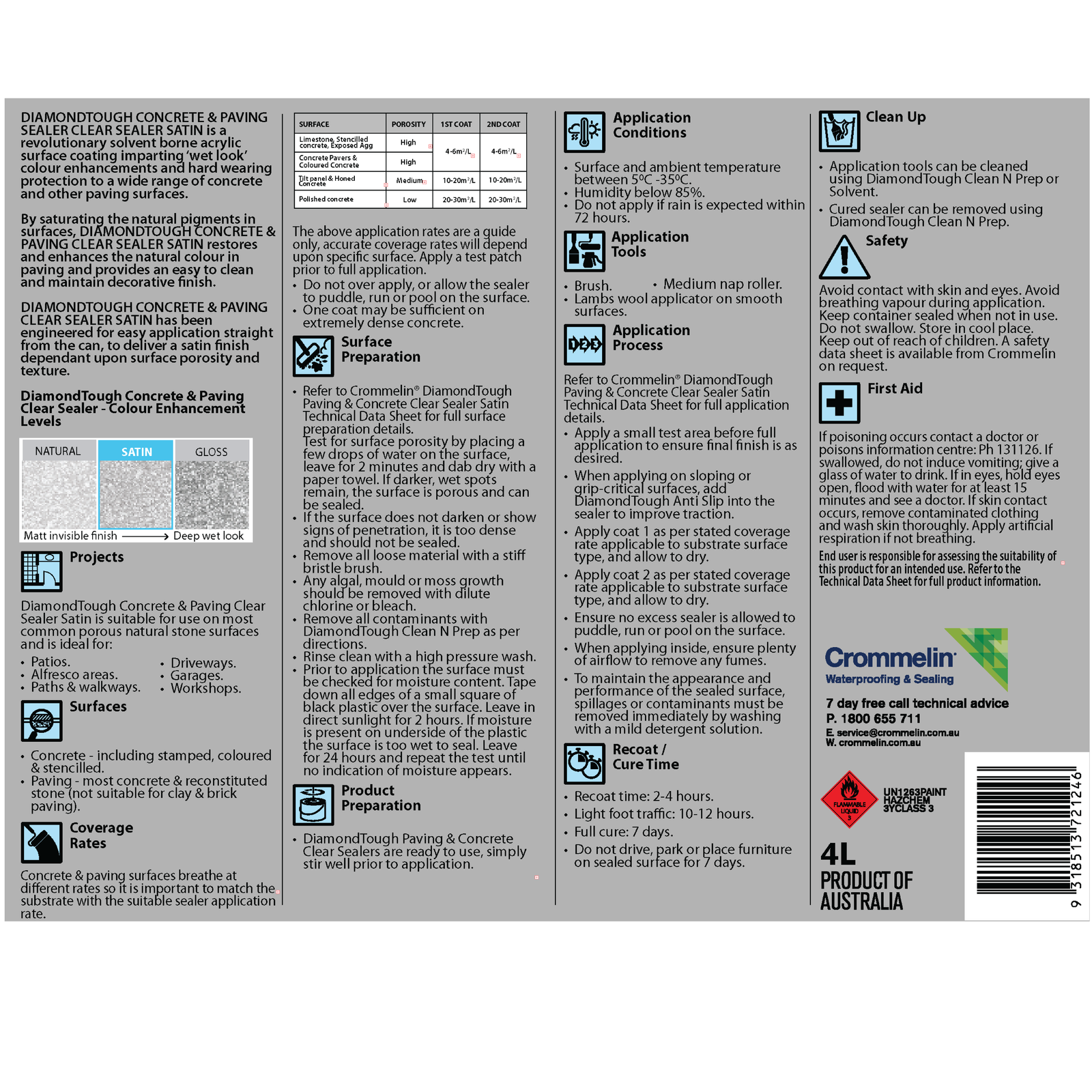 Crommelin 4L Satin DiamondCoat Paving And Concrete Sealer