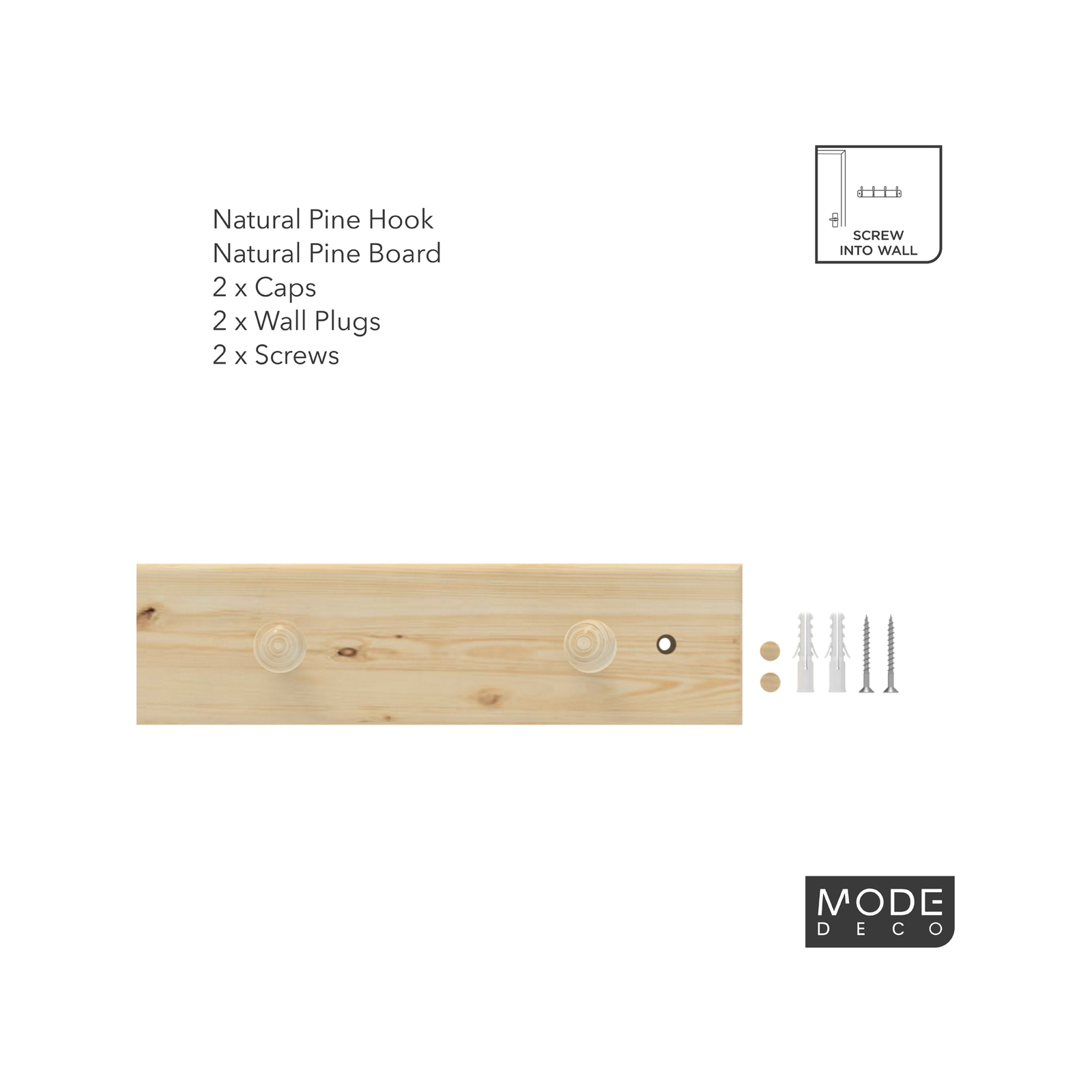 MODE 4 Hooks On Natural Pine Board Hook Rack