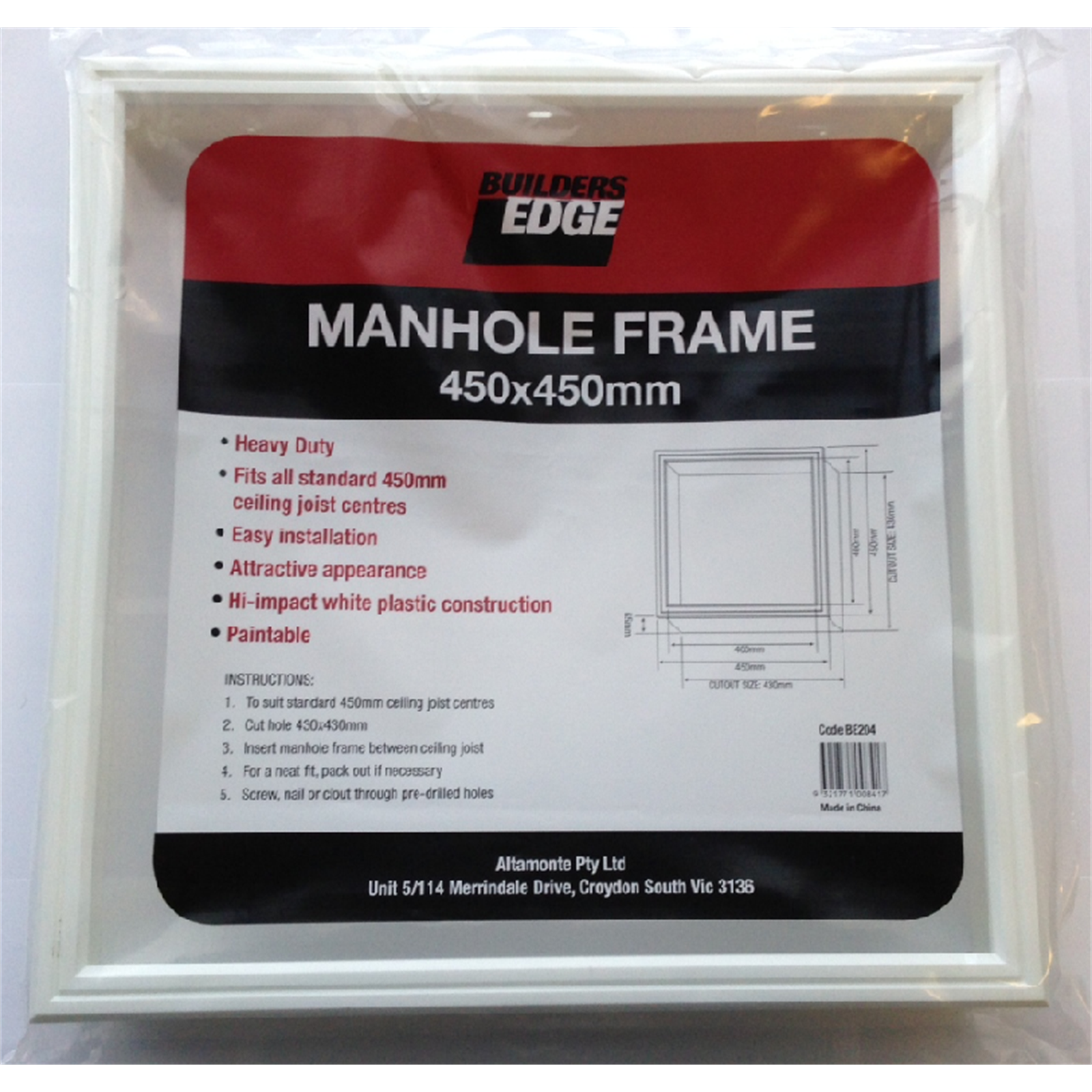 Builders Edge 450 x 450mm Manhole Frame