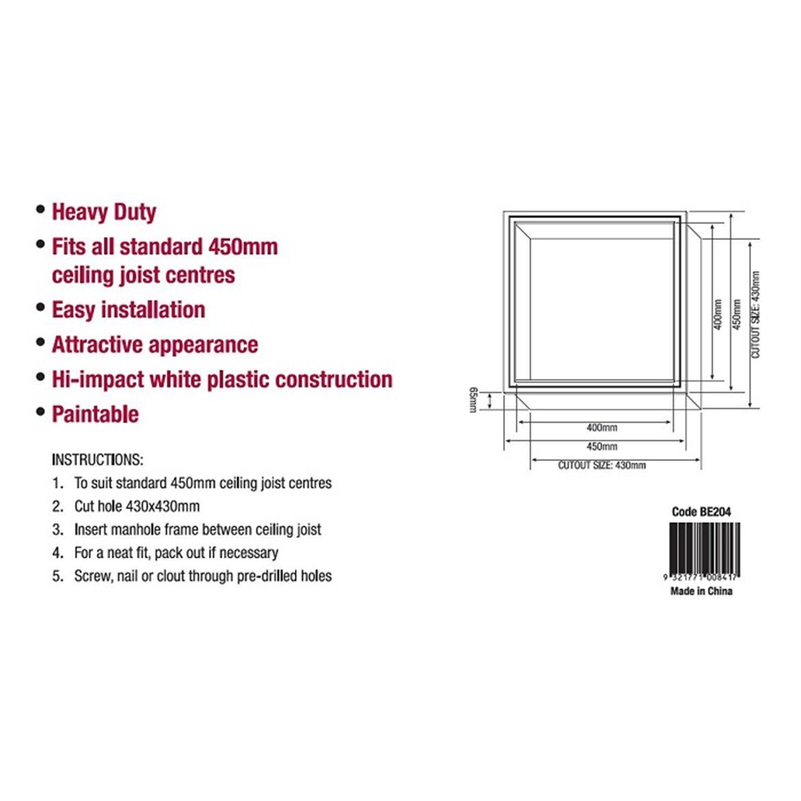 Builders Edge 450 x 450mm Manhole Frame