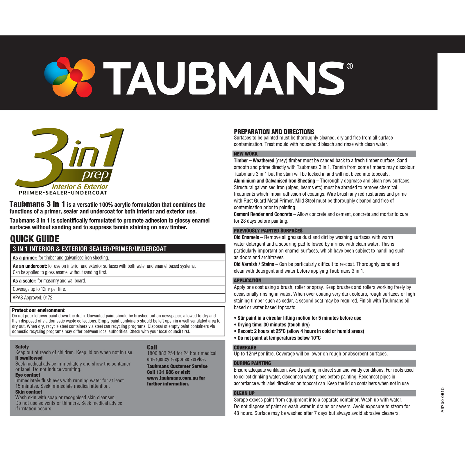 Taubmans 4L White 3 In 1 Interior and Exterior Primer Undercoat and Sealer Paint 9 Taubmans 4L White 3 In 1 Interior and Exterior Primer Undercoat and Sealer Paint