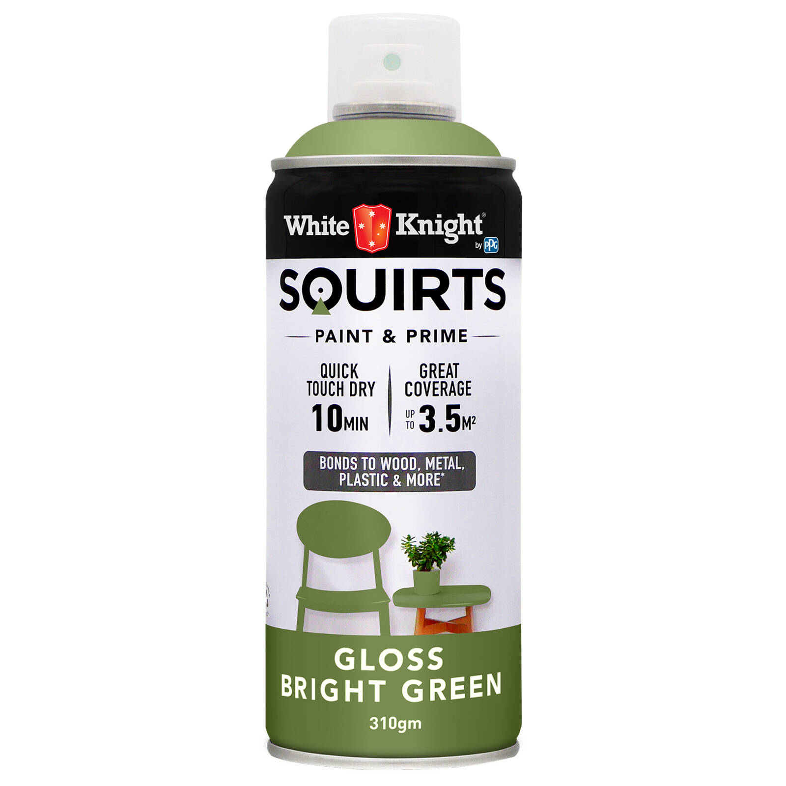 White Knight 310g Bright Green Gloss Squirts Spray Paint