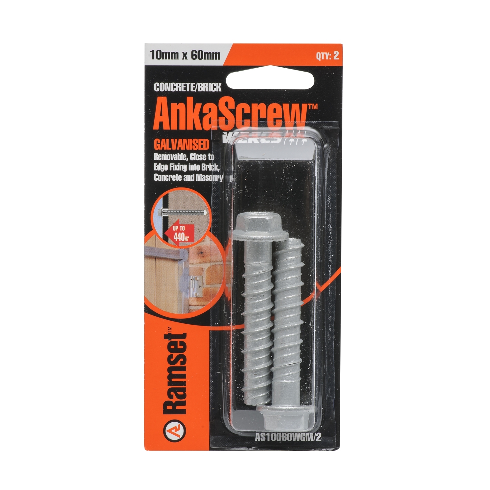 Ramset 10 x 60mm Galvanised AnkaScrew Masonry Anchor - 2 Pack