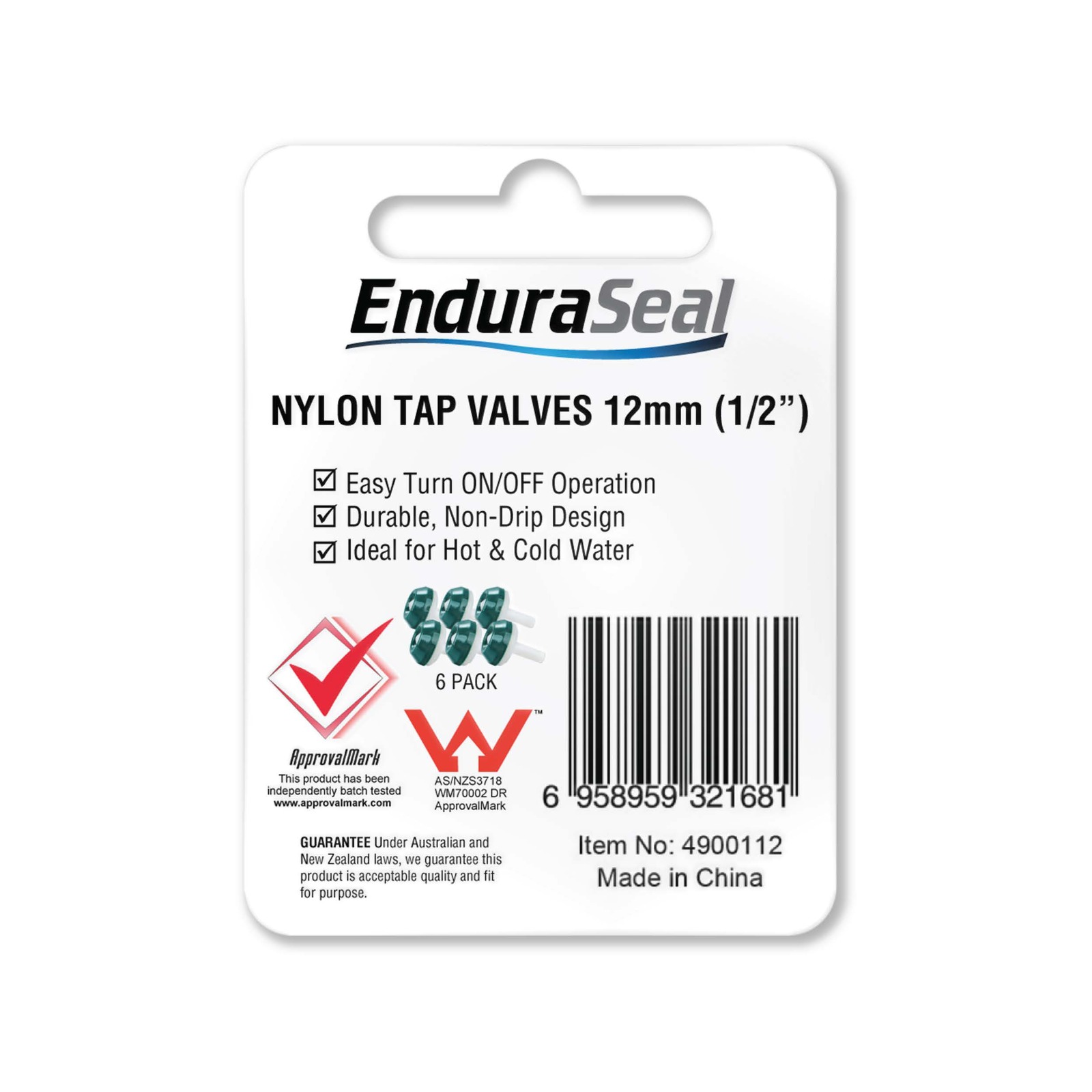 EnduraSeal 12mm Nylon Tap Valves - Pack of 6