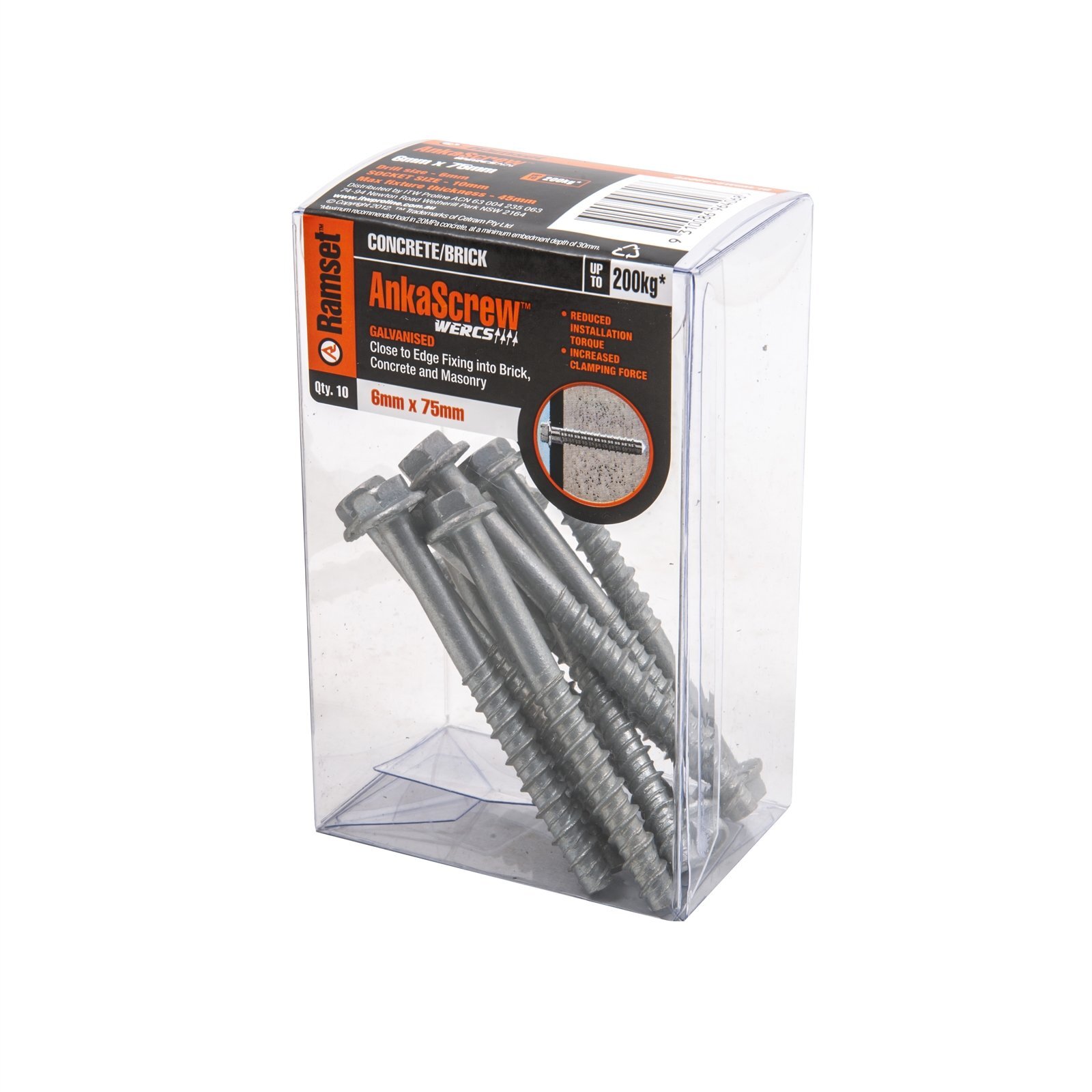 Ramset 6 x 75mm Galvanised AnkaScrew Masonry Anchor - 10 Pack
