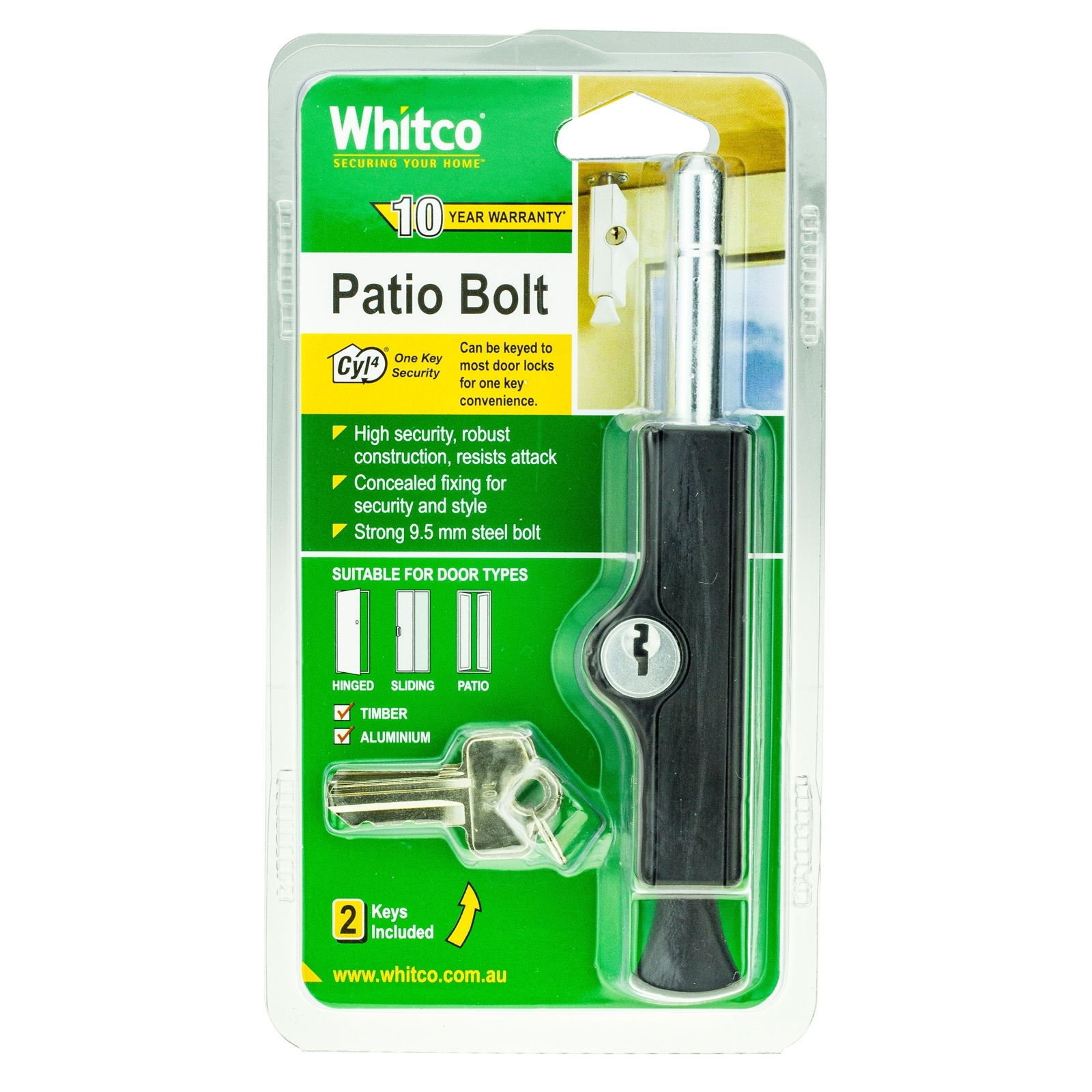 Whitco Black CYL4 Patio Bolt