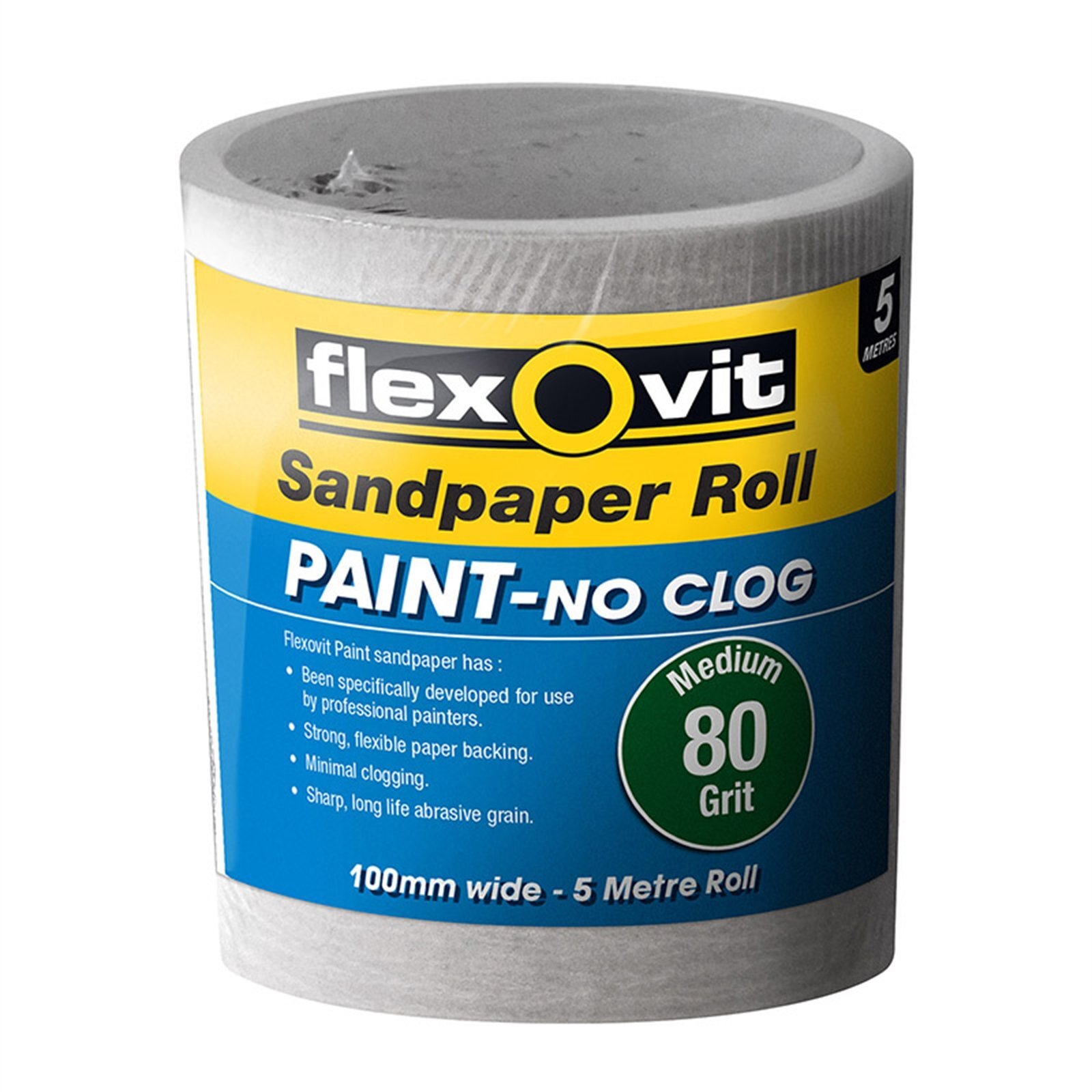 Flexovit 115mm x 5m 80 Grit Painted Surface Sandpaper Roll - 80 Grit