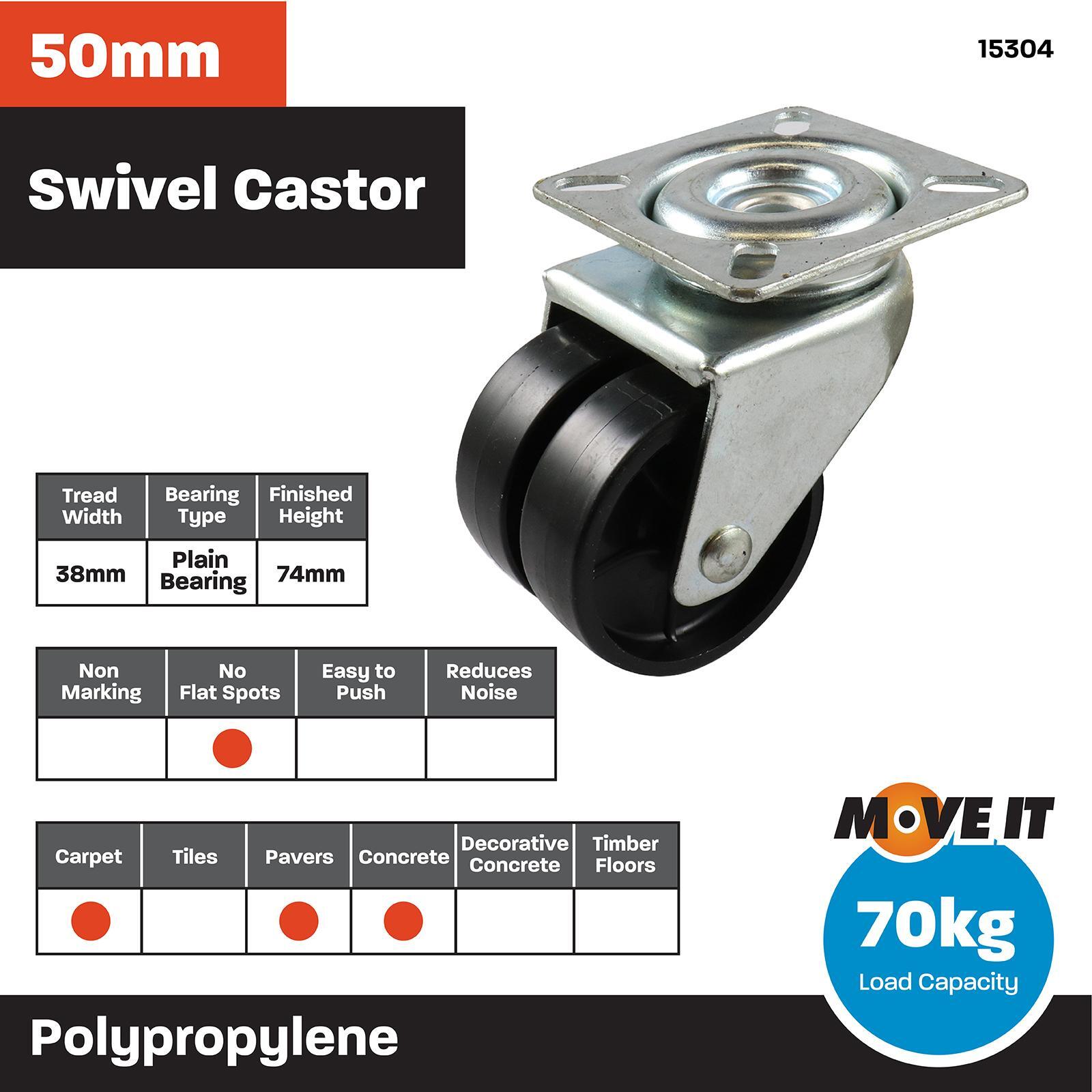 Move It 50mm 70kg Black Twin Wheel Swivel Plate Castor 5 Move It 50mm 70kg Black Twin Wheel Swivel Plate Castor