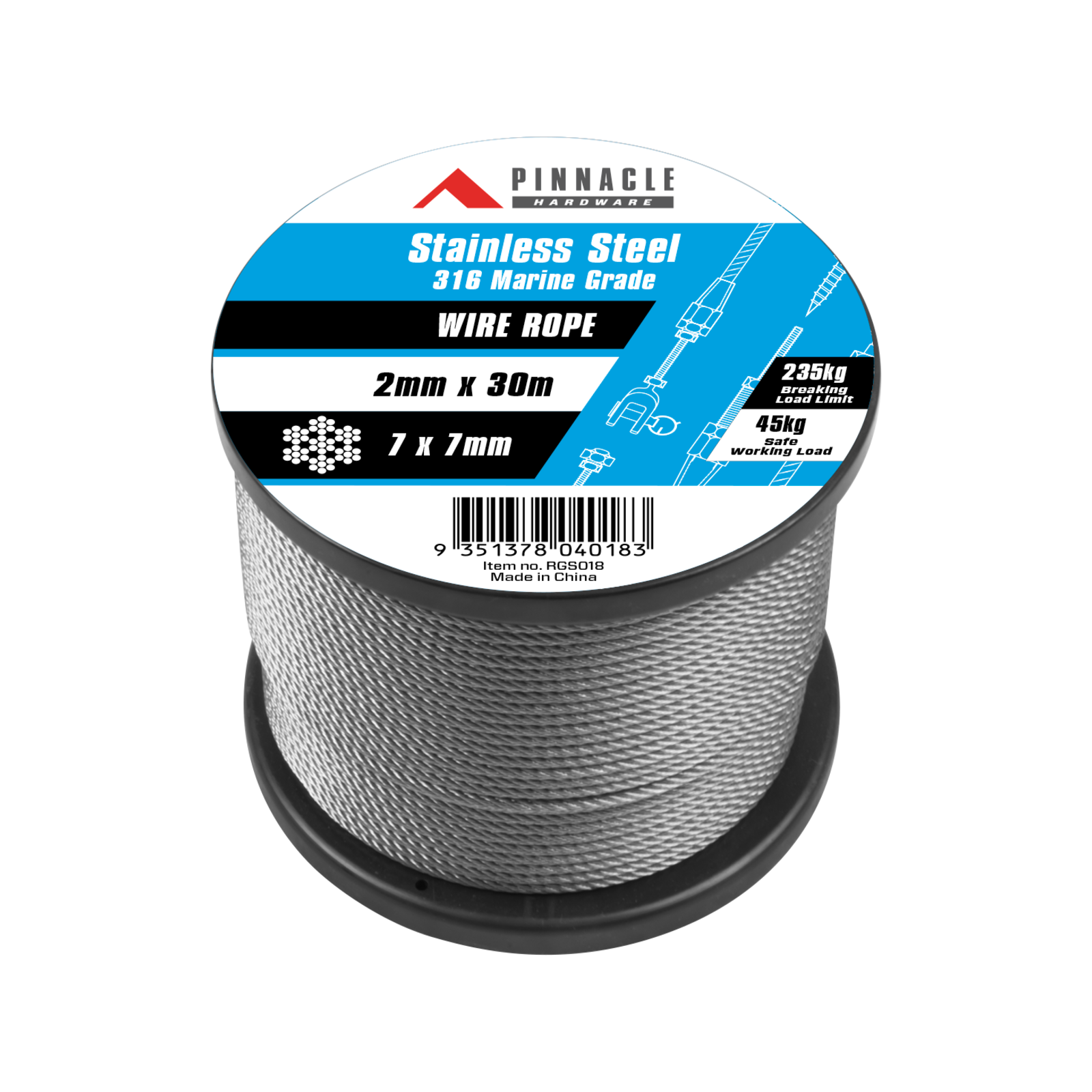 Pinnacle 2mm x 30m Marine Grade Stainless Steel Wire Rope